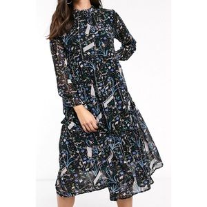 NWT ✨ ASOS JDY Midi Black Abstract Print Floral Dress